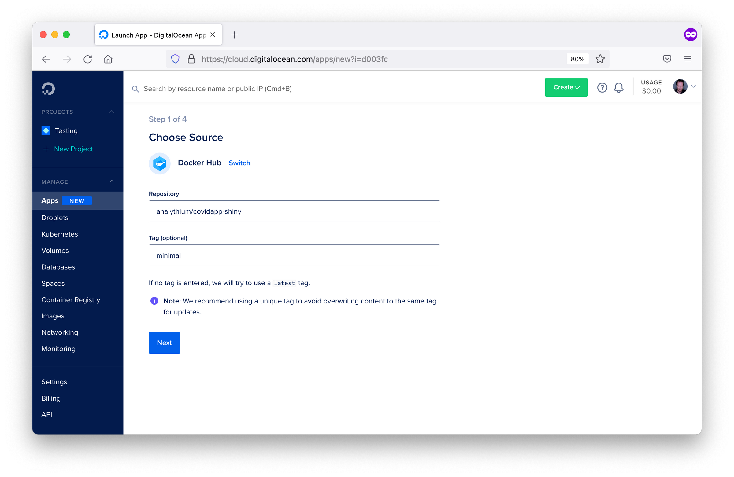 Docker Hub configuration in DOAP.