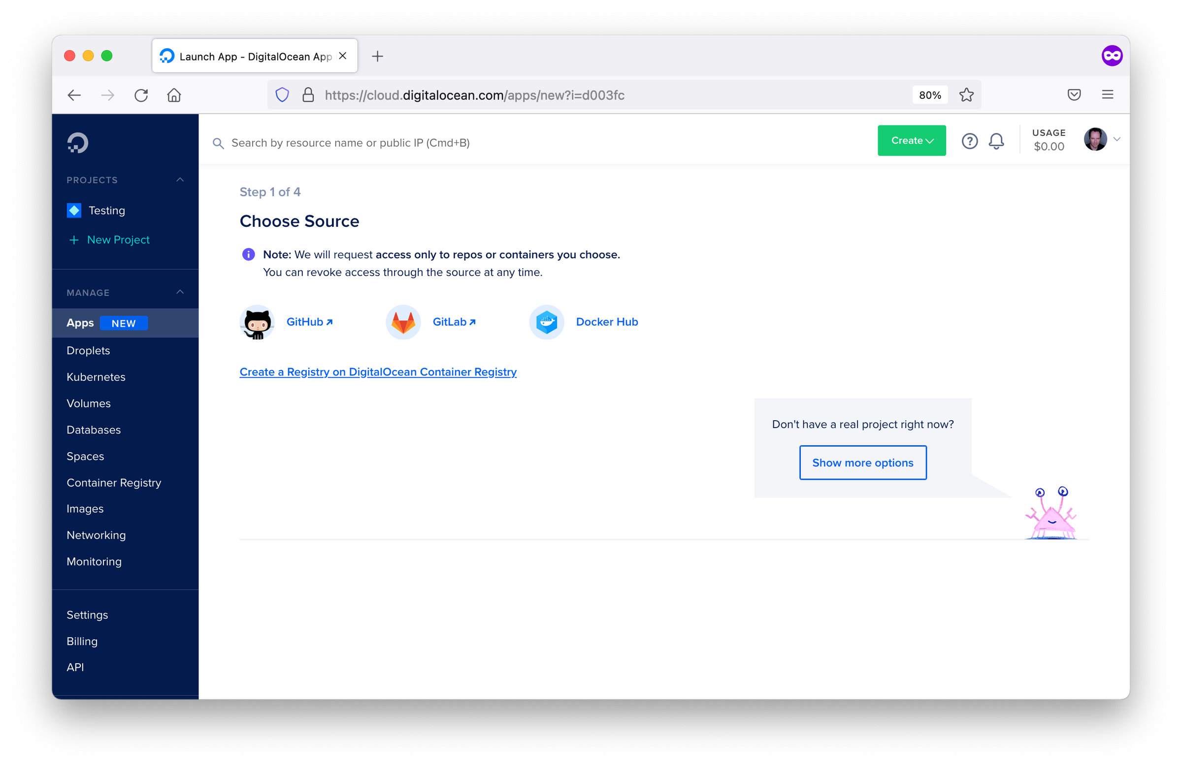 DOAP source selection options.