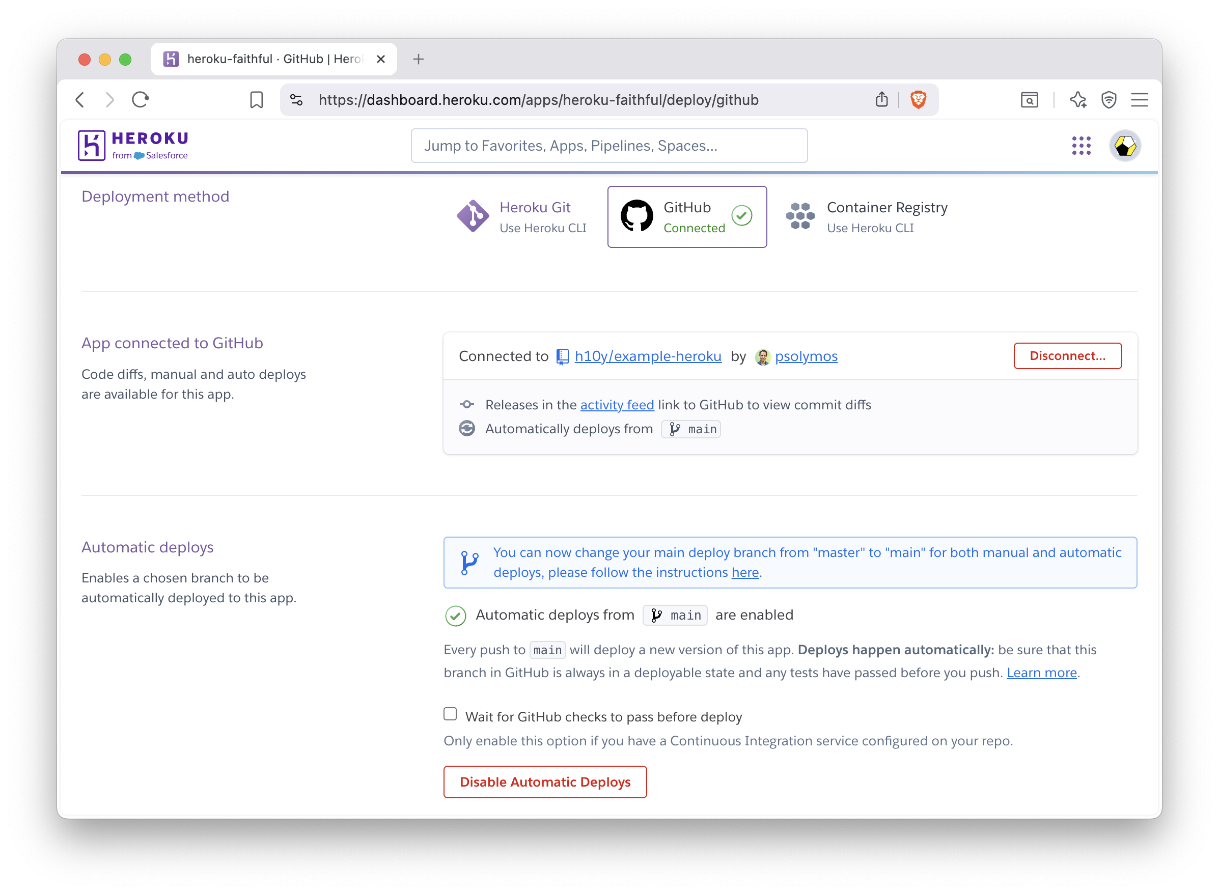 GitHub based deployment in Heroku.