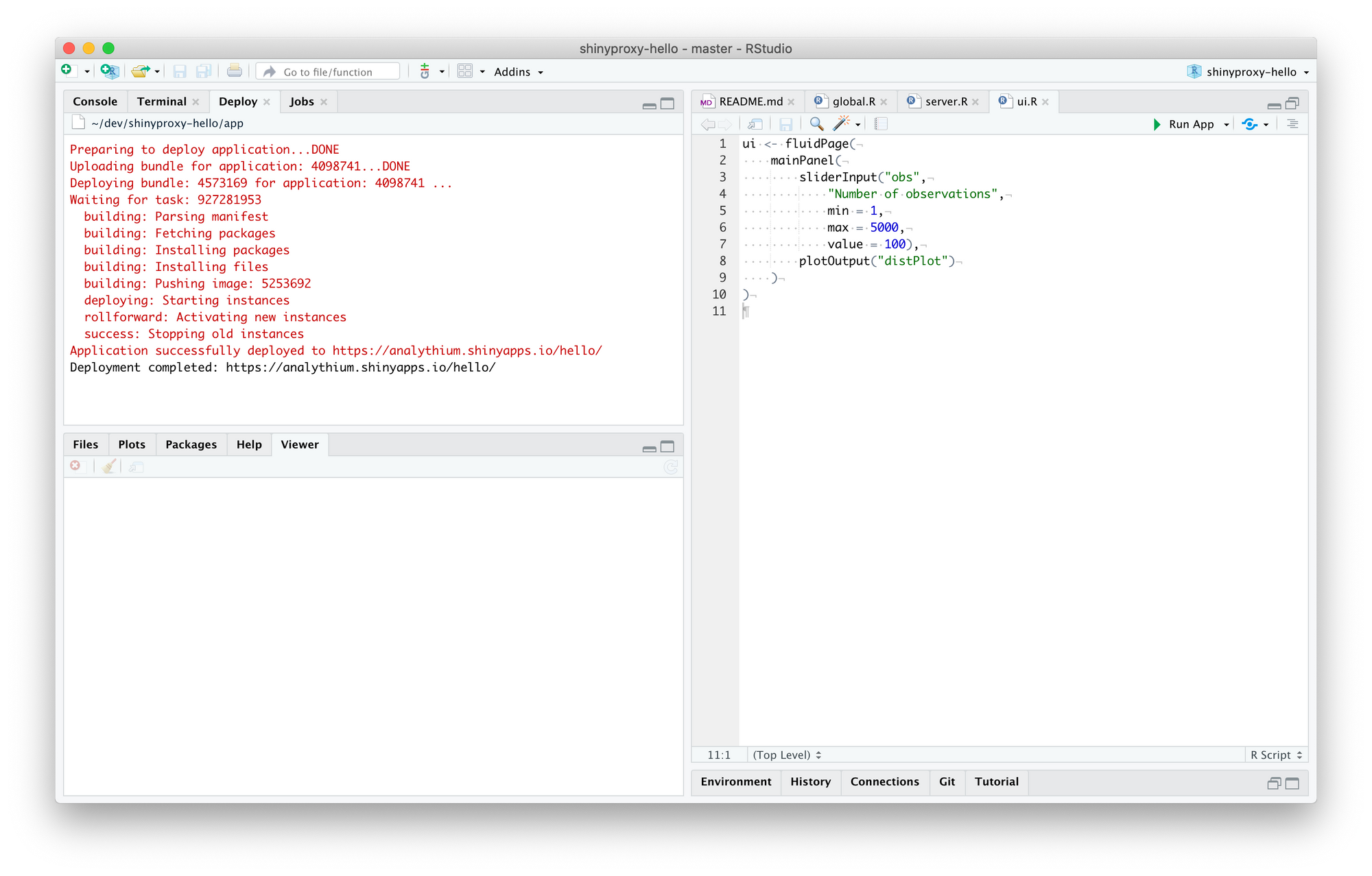 RStudio IDE deploy pane.