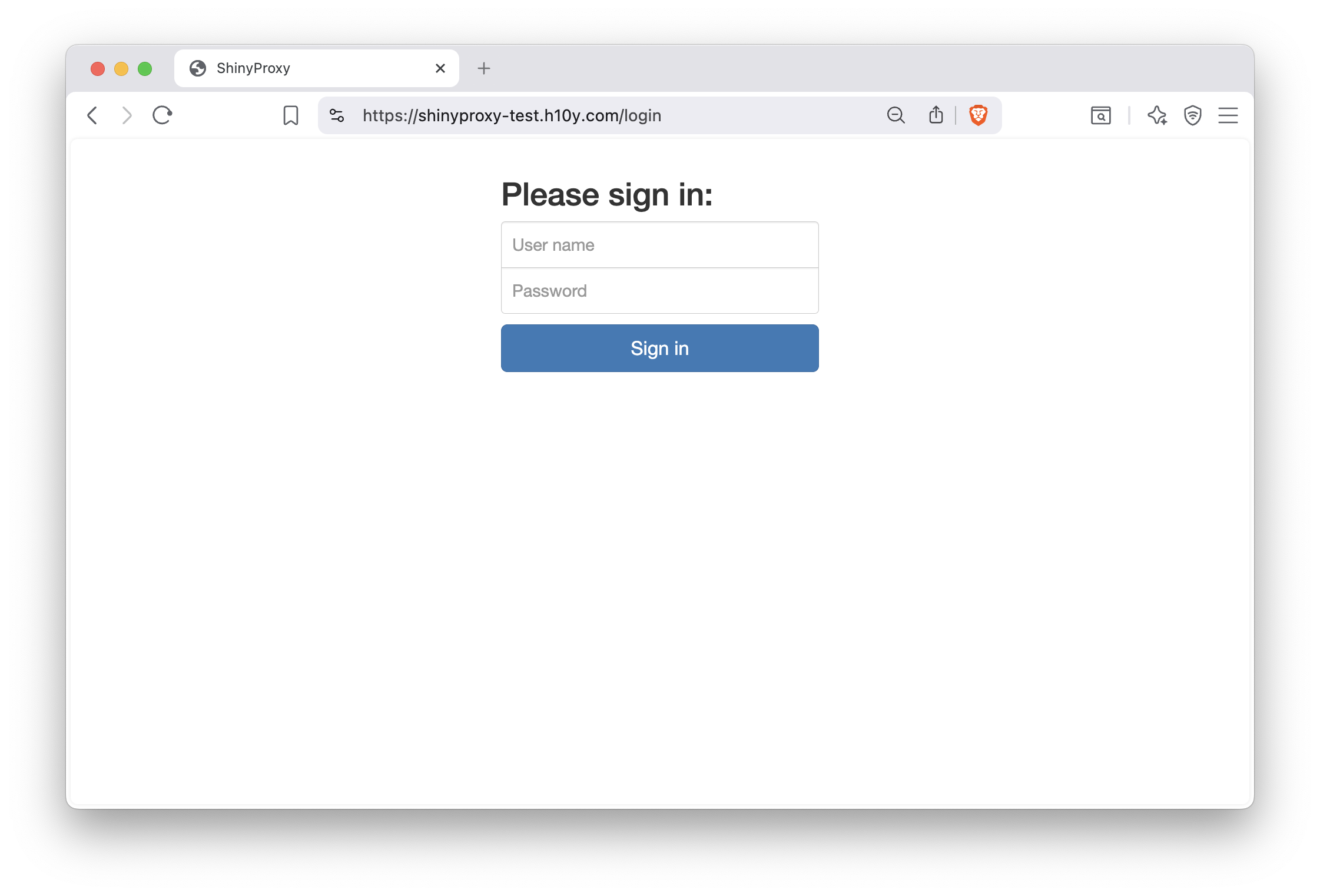 ShinyProxy login page.