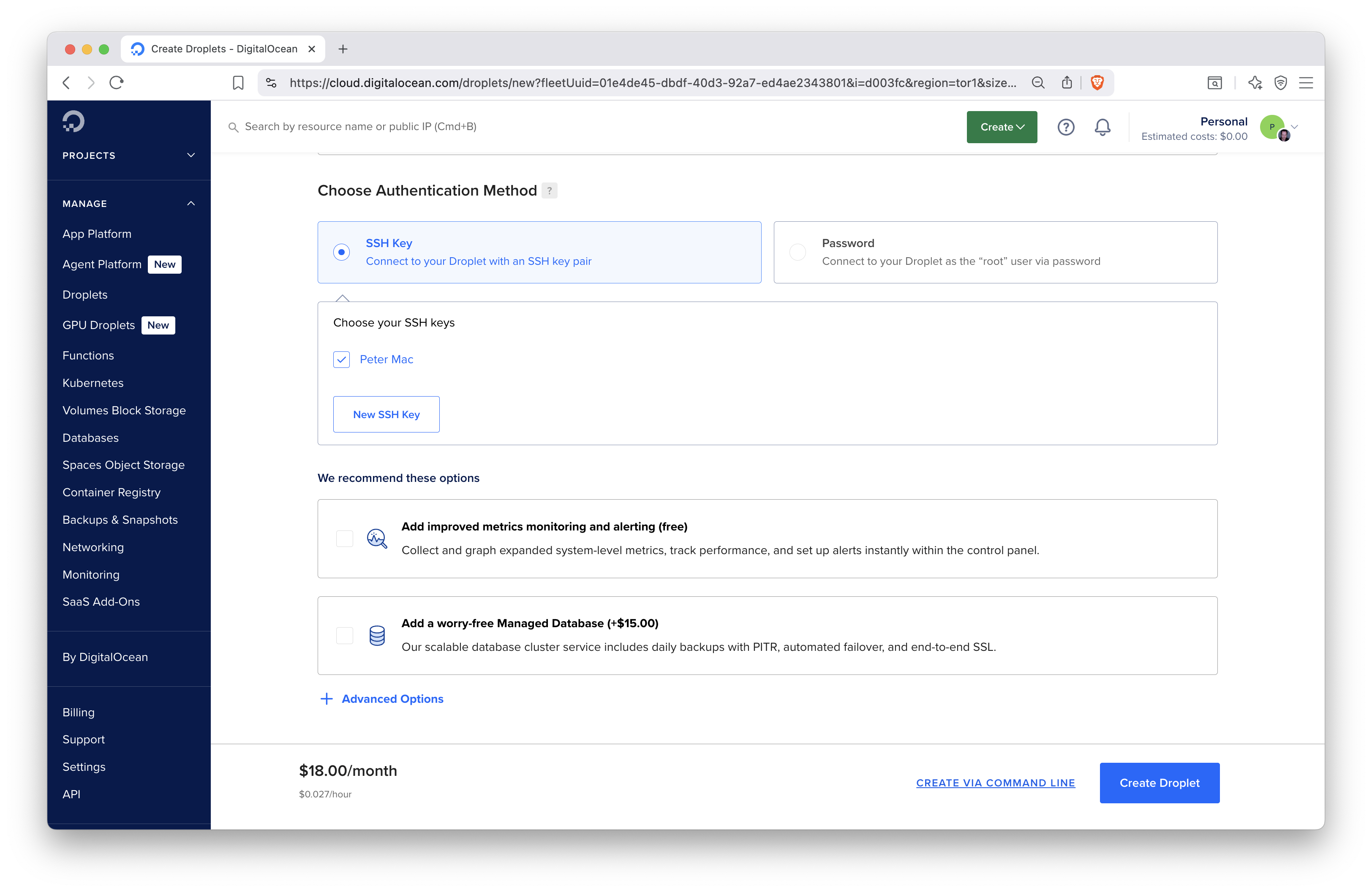 Authentication method selection.